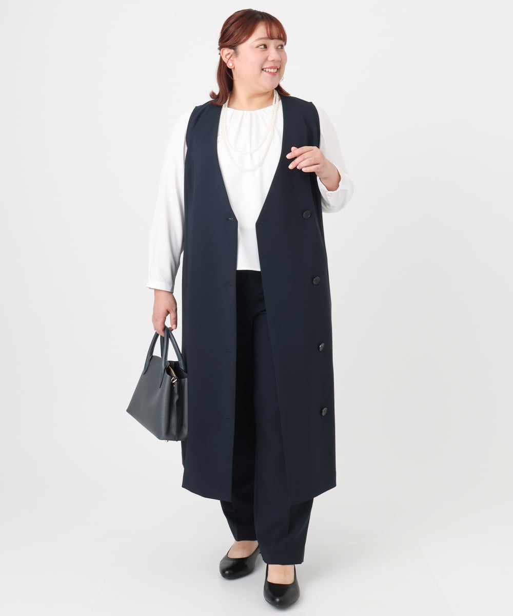 OLLBD23139 eur3(エウルキューブ) 【大きいサイズ/11号サイズあり/洗える/セットアップ対応】Wクロスストレートパンツ ネイビー(57)