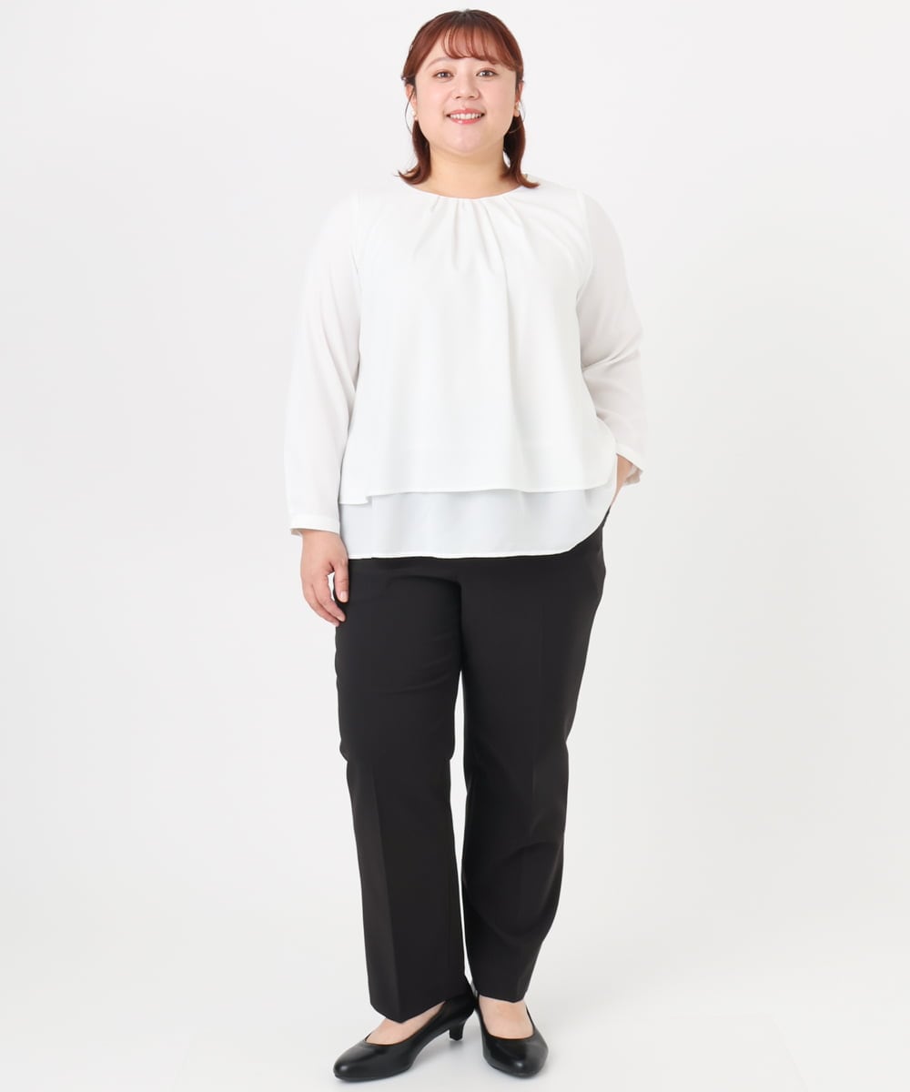 OLLBD23139 eur3(エウルキューブ) 【大きいサイズ/11号サイズあり/洗える/セットアップ対応】Wクロスストレートパンツ ブラック(94)