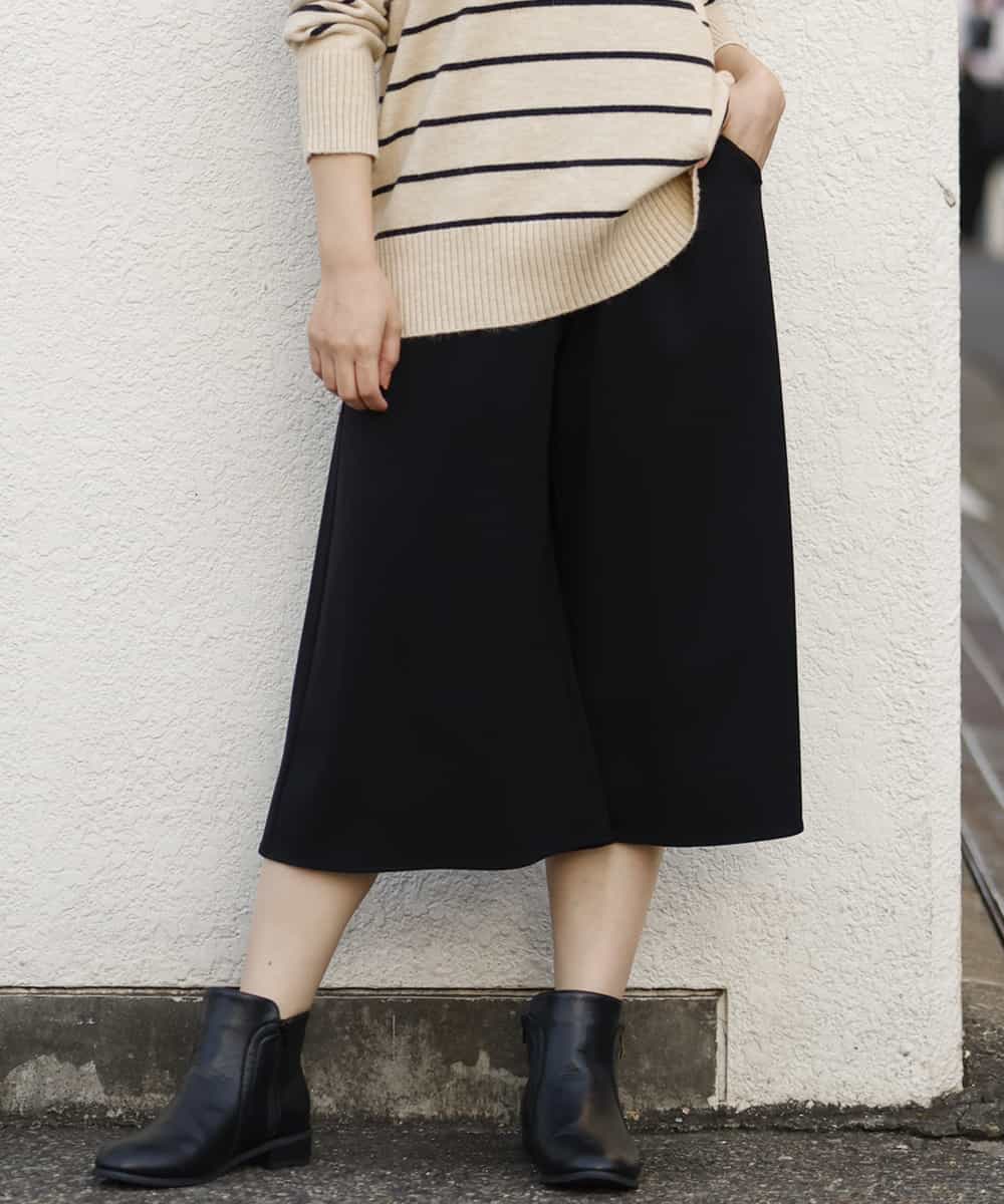 OLLBP25080 eur3(エウルキューブ) 【大きいサイズ】ハーフ丈ワイドパンツ ブラック(94)
