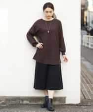 OLLBP25080 eur3(エウルキューブ) 【大きいサイズ】ハーフ丈ワイドパンツ ブラック(94)