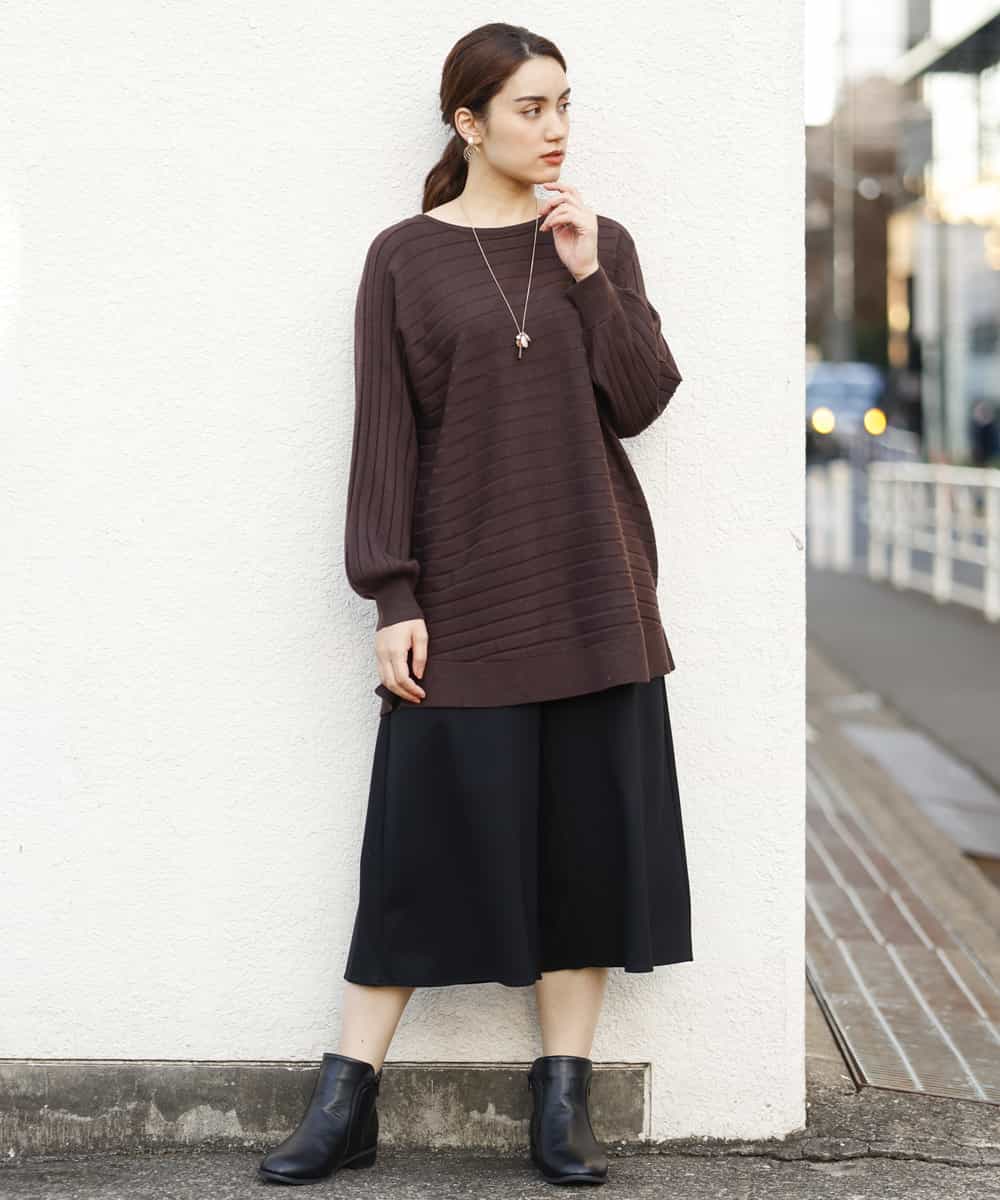 OLLBP25080 eur3(エウルキューブ) 【大きいサイズ】ハーフ丈ワイドパンツ ブラック(94)