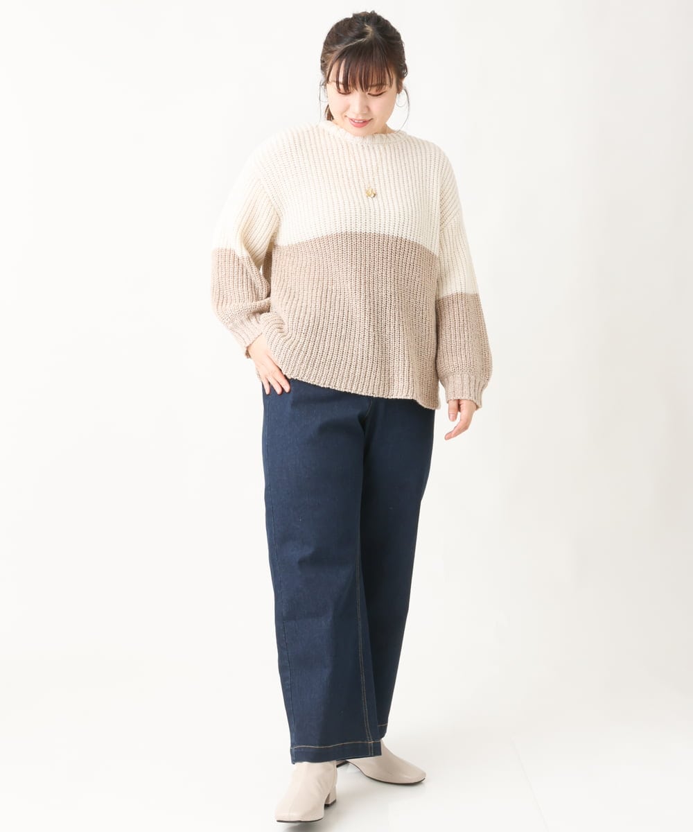 OLLBV32099 eur3(エウルキューブ) 【大きいサイズ】ワイドストレートデニムパンツ ネイビー(57)