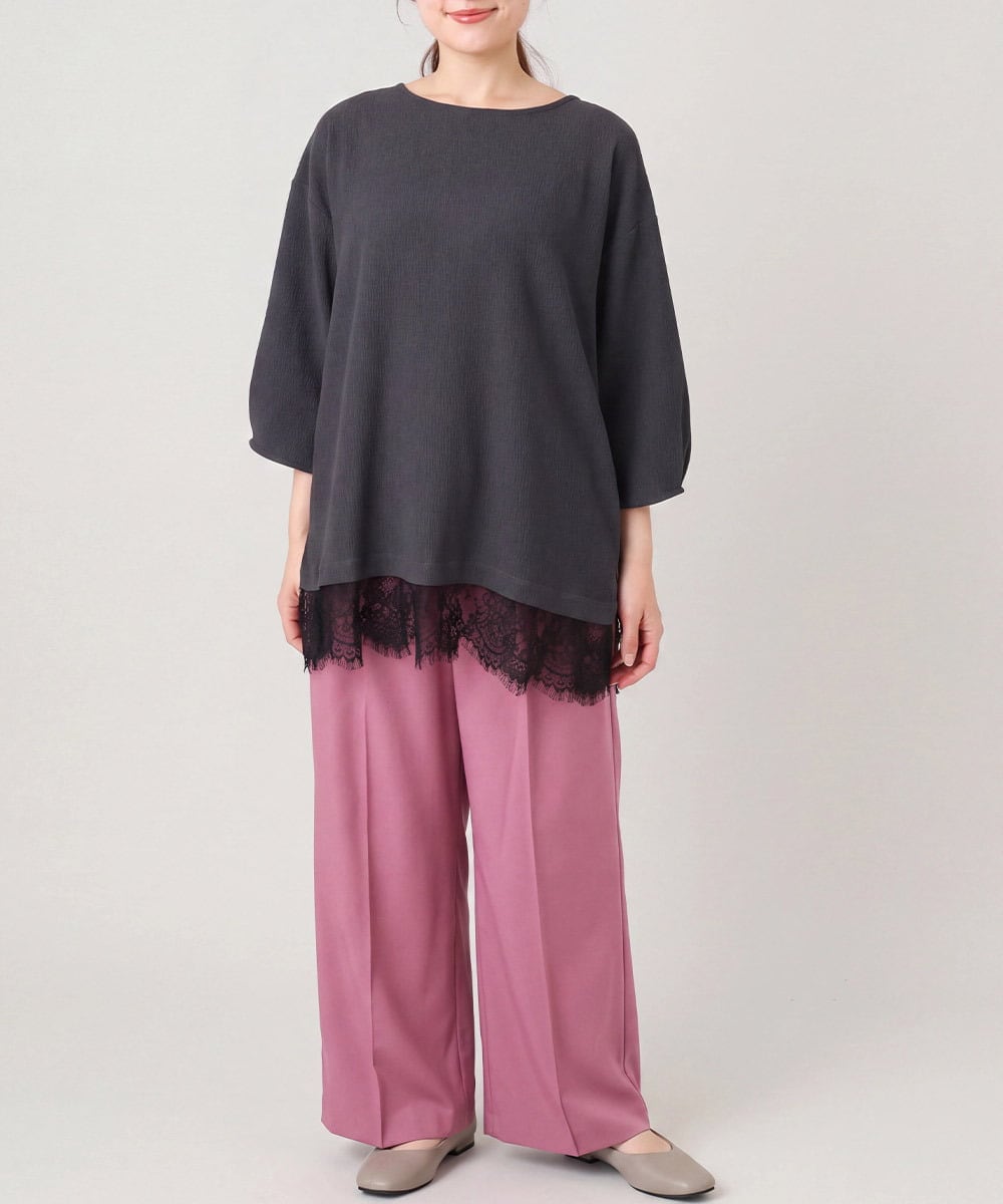 OLLCA08129 eur3(エウルキューブ) 【大きいサイズ】ストレッチワイドパンツ ピンク(03)