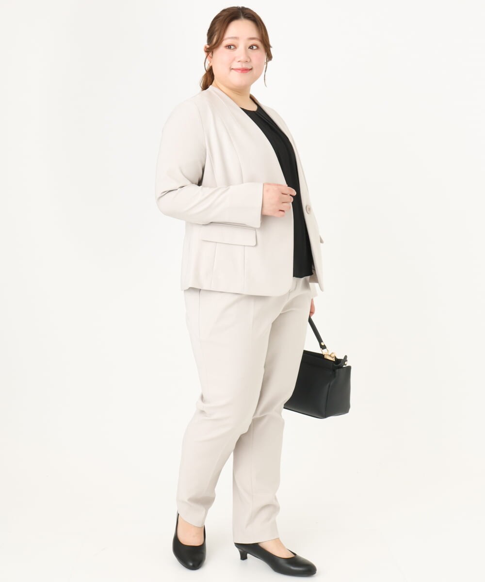 OLLDA01139 eur3(エウルキューブ) 【大きいサイズ/11号サイズあり/セットアップ対応】Wクロスストレッチテーパードパンツ グレージュ(89)