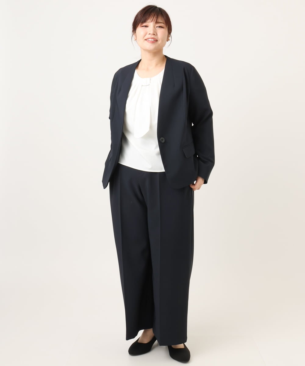 OLLDD05139 eur3(エウルキューブ) 【大きいサイズ/11号サイズあり/洗える/セットアップ対応】Wクロスワイドパンツ ネイビー(57)