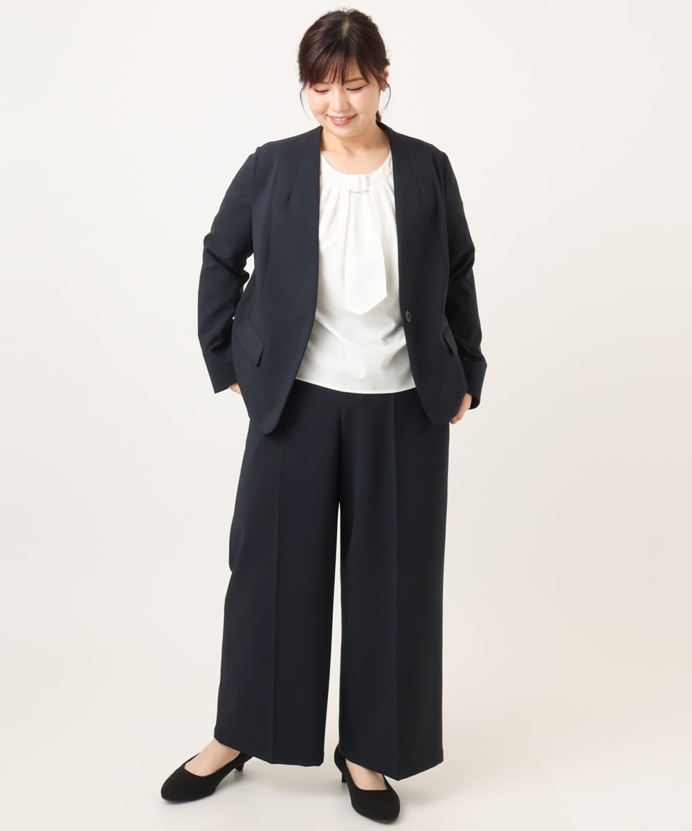OLLDD05139 eur3(エウルキューブ) 【大きいサイズ/11号サイズあり/洗える/セットアップ対応】Wクロスワイドパンツ ネイビー(57)