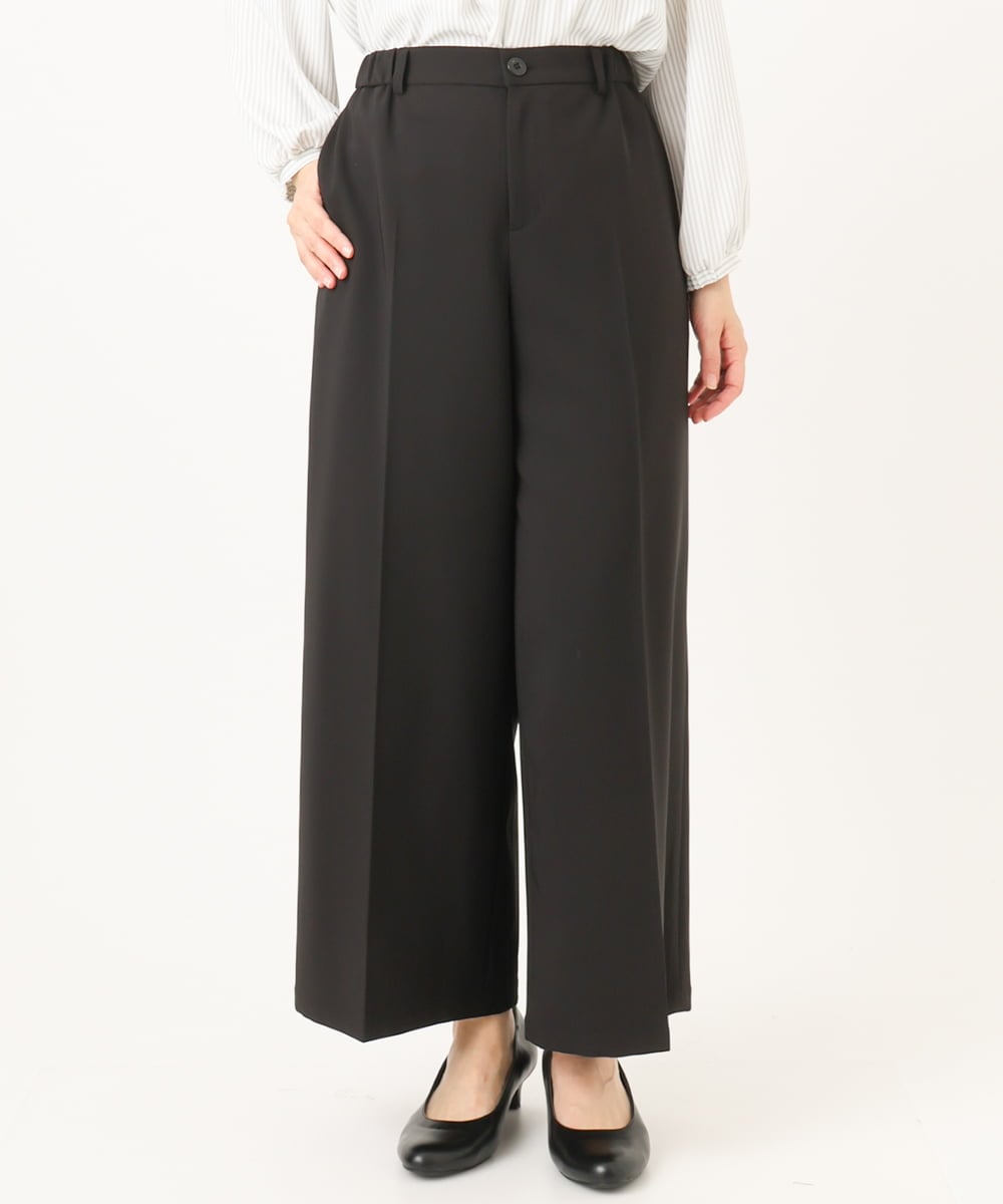 OLLDD05139 eur3(エウルキューブ) 【大きいサイズ/11号サイズあり/洗える/セットアップ対応】Wクロスワイドパンツ ブラック(94)