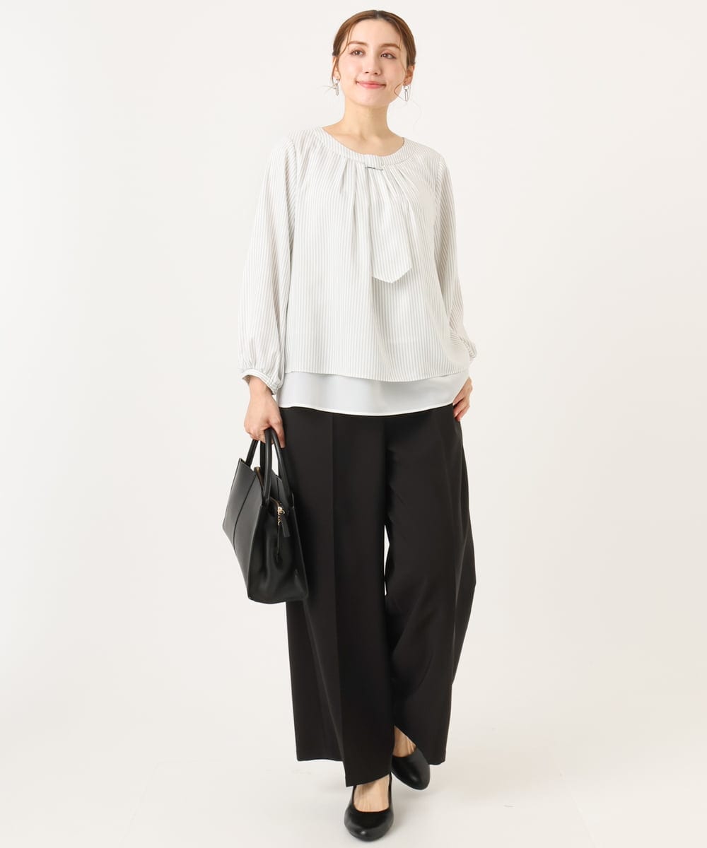 OLLDD05139 eur3(エウルキューブ) 【大きいサイズ/11号サイズあり/洗える/セットアップ対応】Wクロスワイドパンツ ブラック(94)