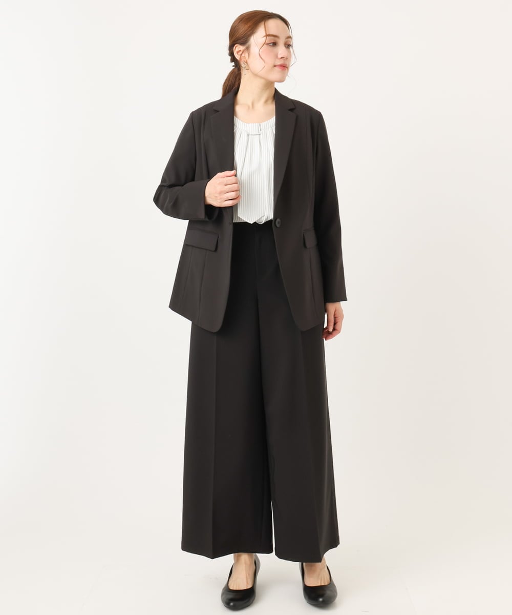 OLLDD05139 eur3(エウルキューブ) 【大きいサイズ/11号サイズあり/洗える/セットアップ対応】Wクロスワイドパンツ ブラック(94)