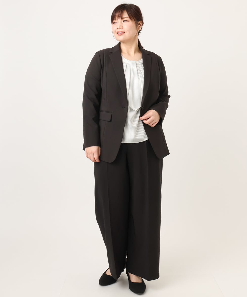 OLLDD05139 eur3(エウルキューブ) 【大きいサイズ/11号サイズあり/洗える/セットアップ対応】Wクロスワイドパンツ ブラック(94)