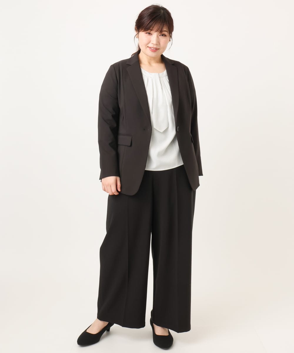 OLLDD05139 eur3(エウルキューブ) 【大きいサイズ/11号サイズあり/洗える/セットアップ対応】Wクロスワイドパンツ ブラック(94)