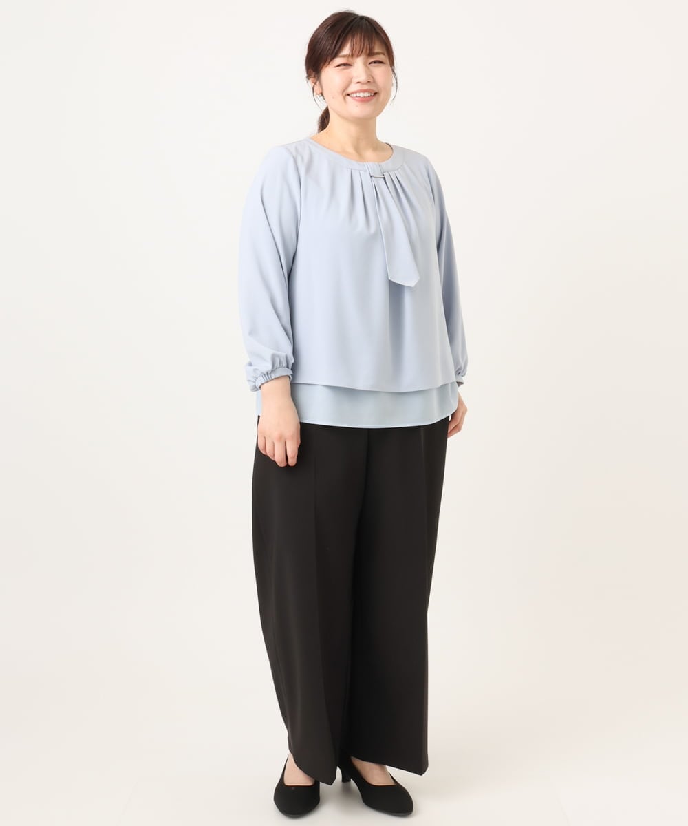 OLLDD05139 eur3(エウルキューブ) 【大きいサイズ/11号サイズあり/洗える/セットアップ対応】Wクロスワイドパンツ ブラック(94)