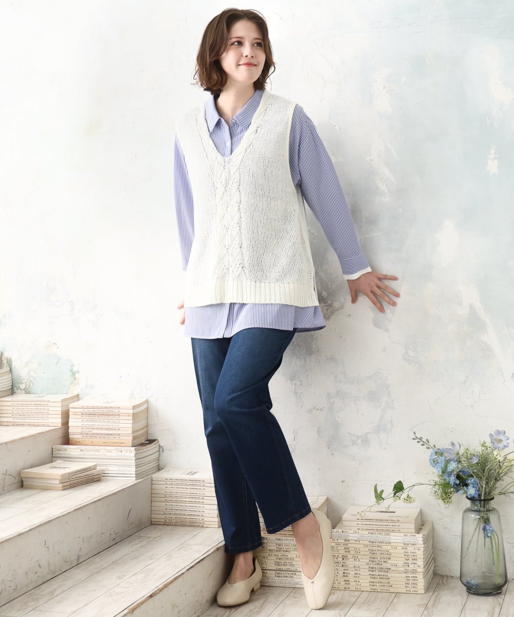 OLLDD13099 eur3(エウルキューブ) 【大きいサイズ】ゆるフィットデニム ネイビー(57)