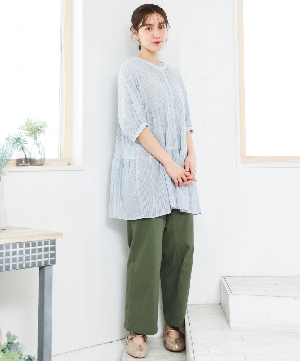 OLLED06099 eur3(エウルキューブ) 【大きいサイズ】ストレッチベイカーパンツ カーキ
