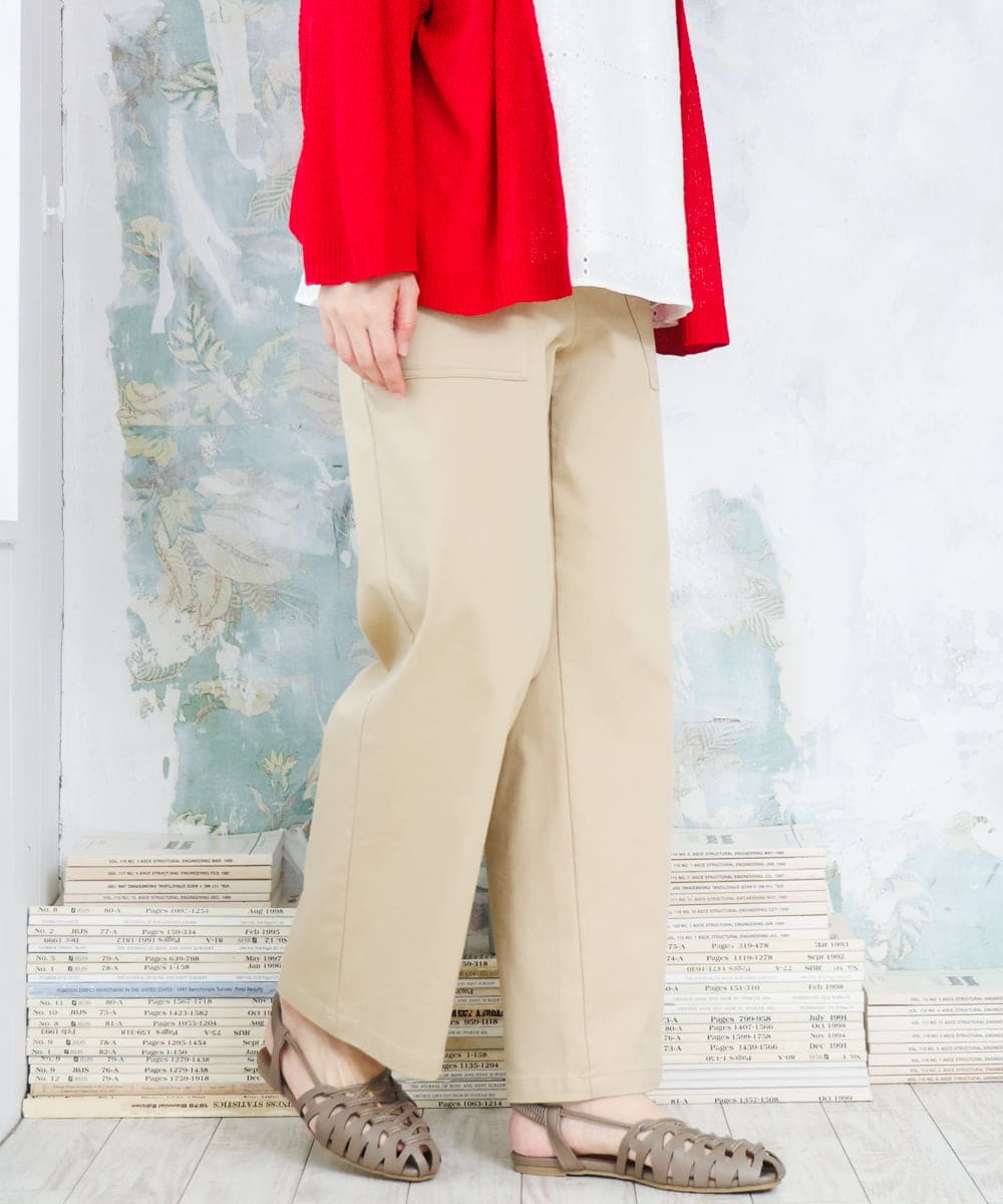 OLLED06099 eur3(エウルキューブ) 【大きいサイズ】ストレッチベイカーパンツ ベージュ