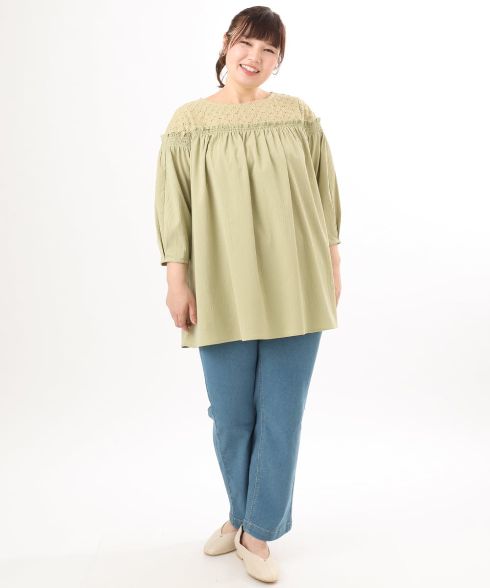 OLLED07109 eur3(エウルキューブ) 【大きいサイズ】ストレッチストレートデニム ライトブルー