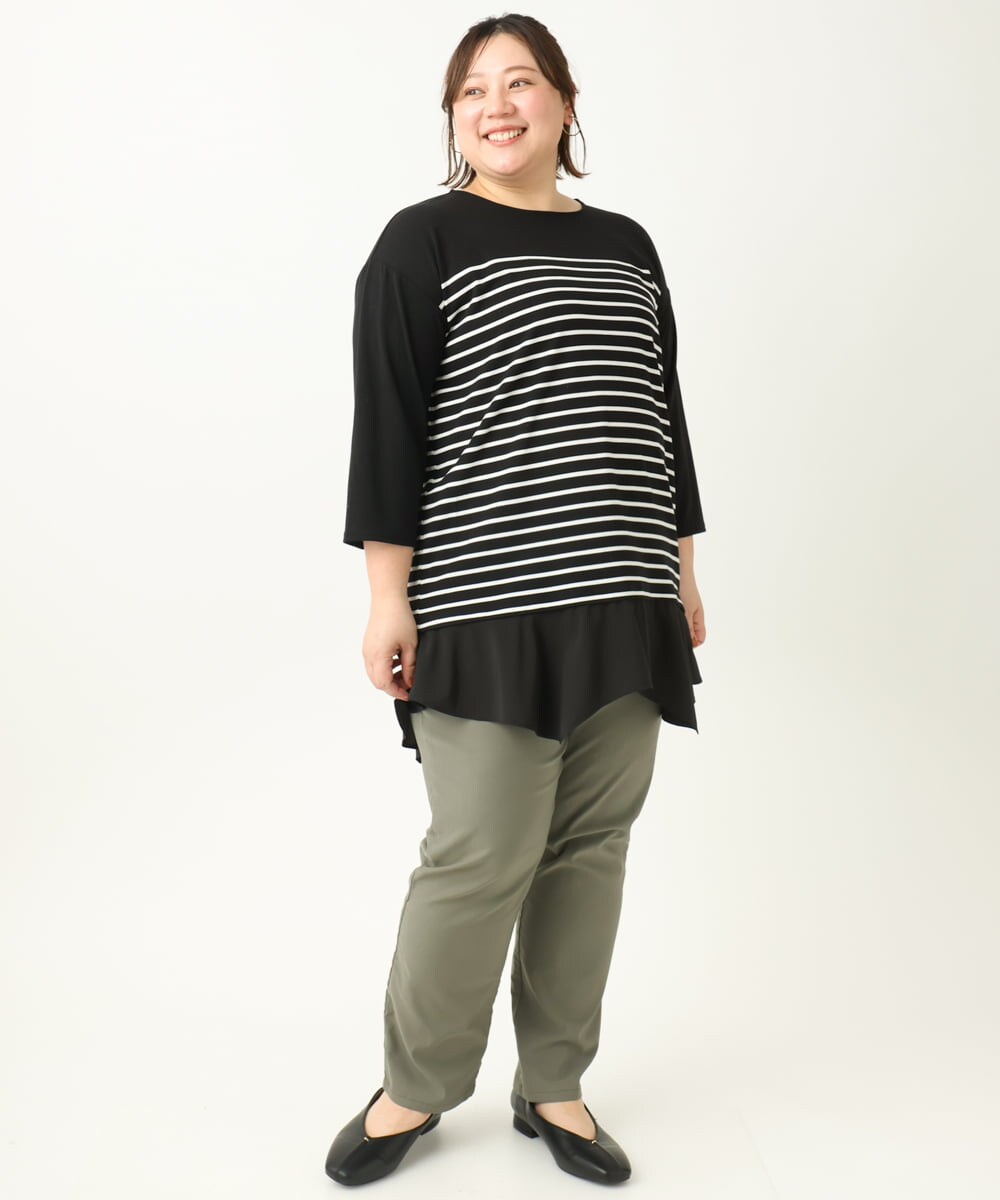 OLLFA11089 eur3(エウルキューブ) 【大きいサイズ】さらさらストレッチストレートパンツ カーキ(36)