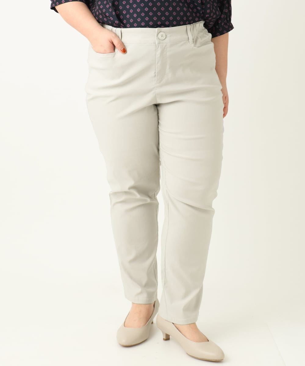 OLLFA11089 eur3(エウルキューブ) 【大きいサイズ】さらさらストレッチストレートパンツ グレージュ(89)
