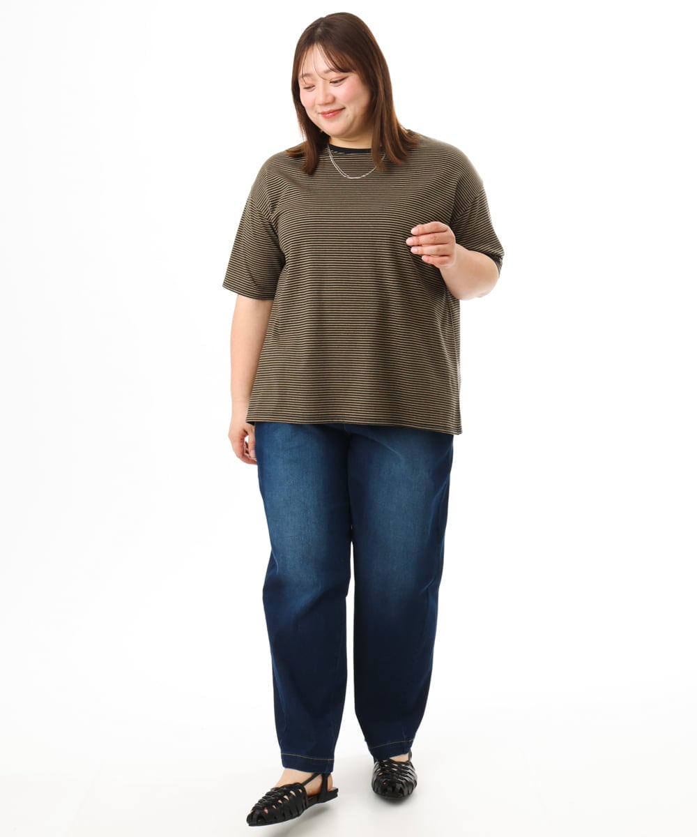 OLLFD16109 eur3(エウルキューブ) 【大きいサイズ/接触冷感】デニムイージーパンツ ネイビー