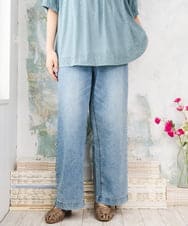 OLLFD28109 eur3(エウルキューブ) 【大きいサイズ】ワイドストレートデニム ブルー