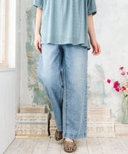 OLLFD28109 eur3(エウルキューブ) 【大きいサイズ】ワイドストレートデニム ブルー