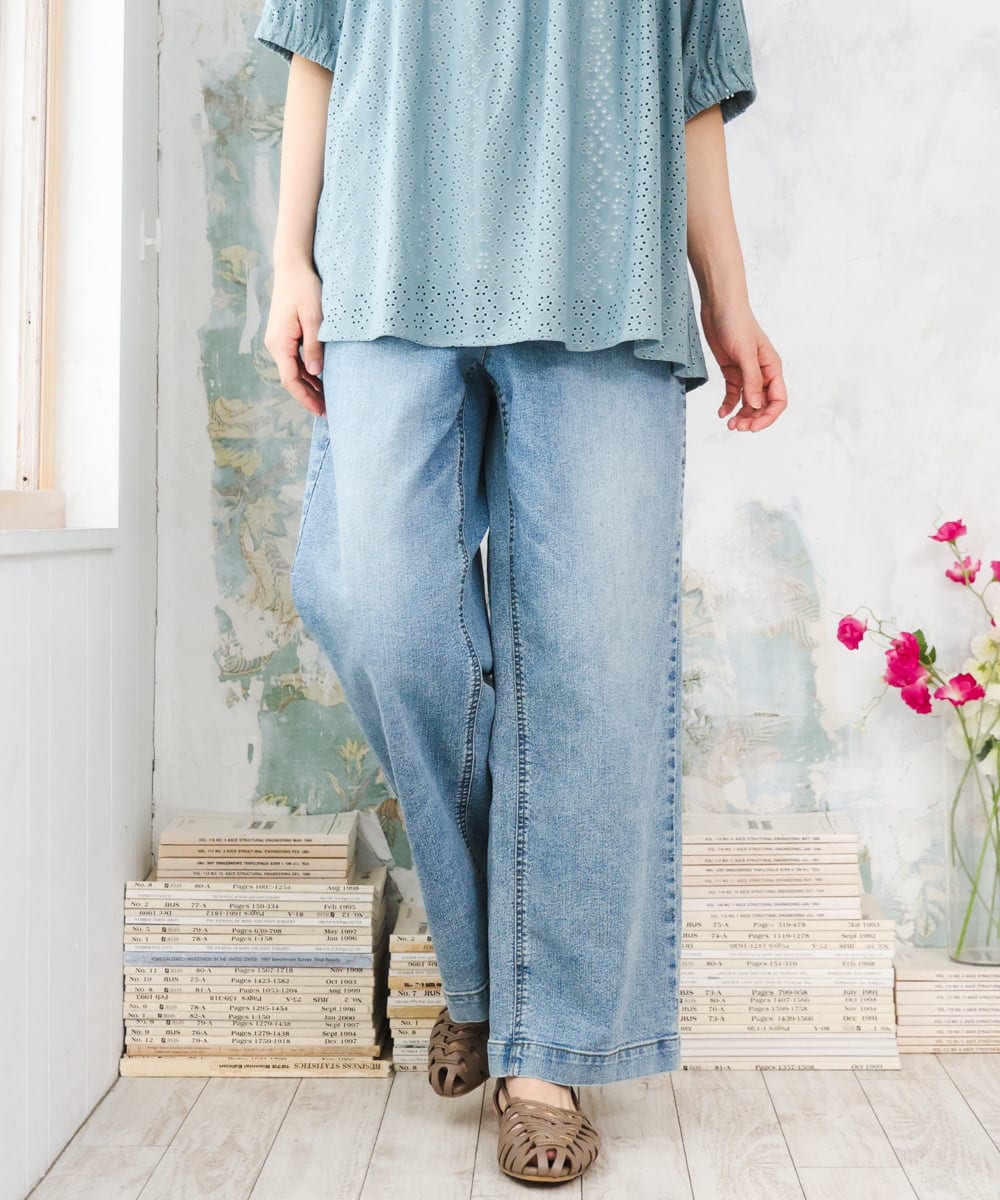 OLLFD28109 eur3(エウルキューブ) 【大きいサイズ】ワイドストレートデニム ブルー