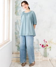 OLLFD28109 eur3(エウルキューブ) 【大きいサイズ】ワイドストレートデニム ブルー