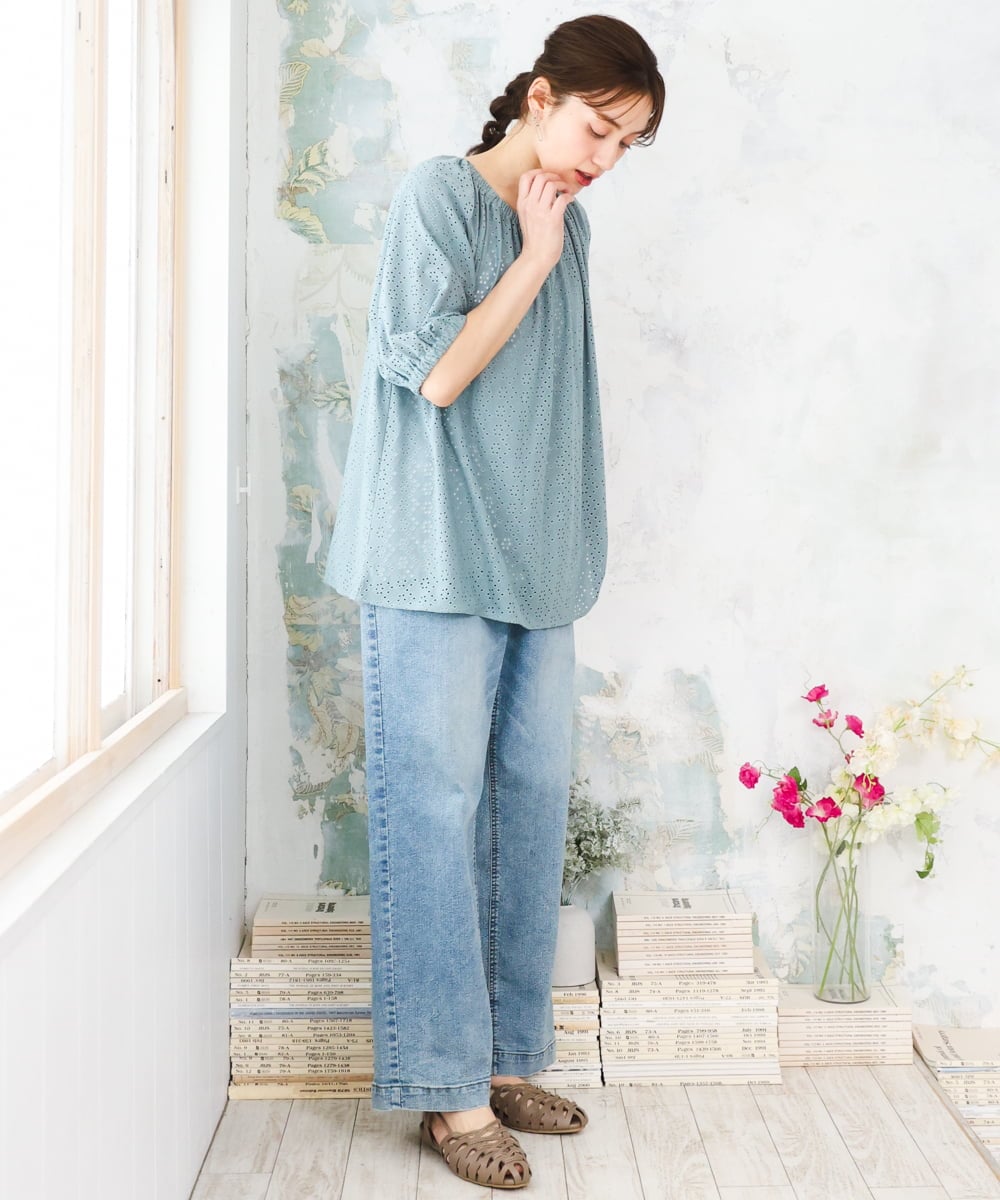 OLLFD28109 eur3(エウルキューブ) 【大きいサイズ】ワイドストレートデニム ブルー