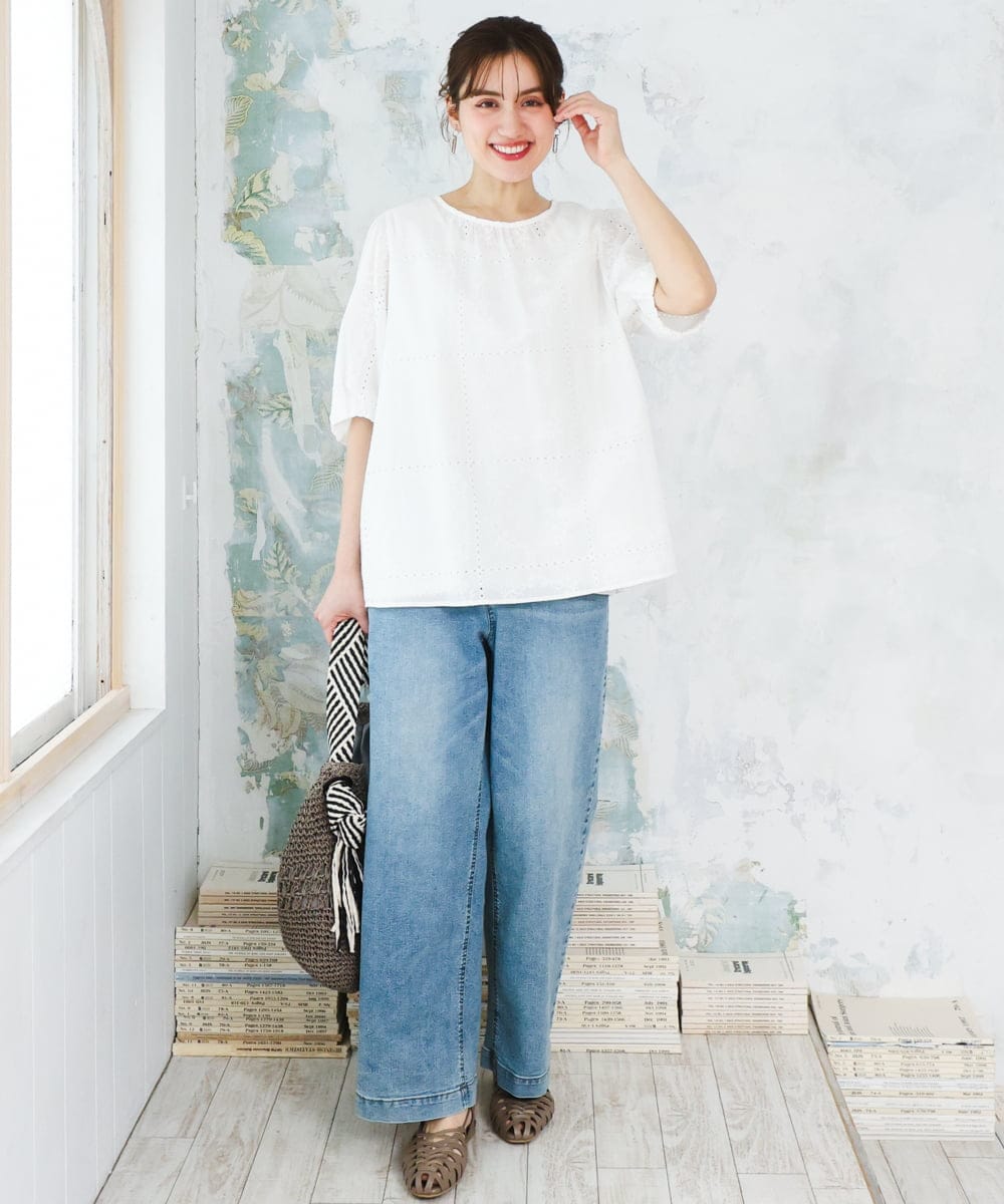 OLLFD28109 eur3(エウルキューブ) 【大きいサイズ】ワイドストレートデニム ブルー