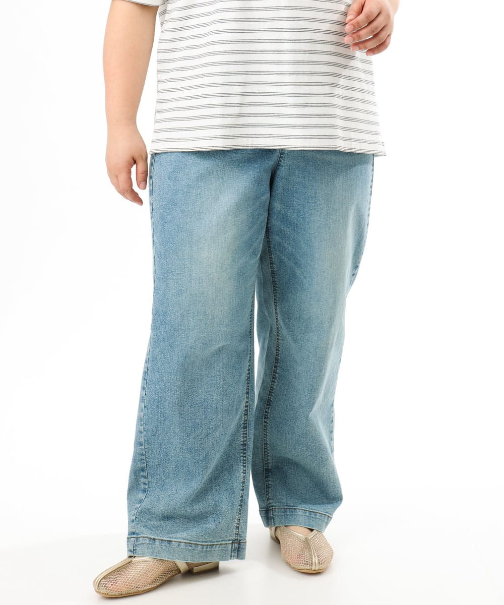 OLLFD28109 eur3(エウルキューブ) 【大きいサイズ】ワイドストレートデニム ブルー