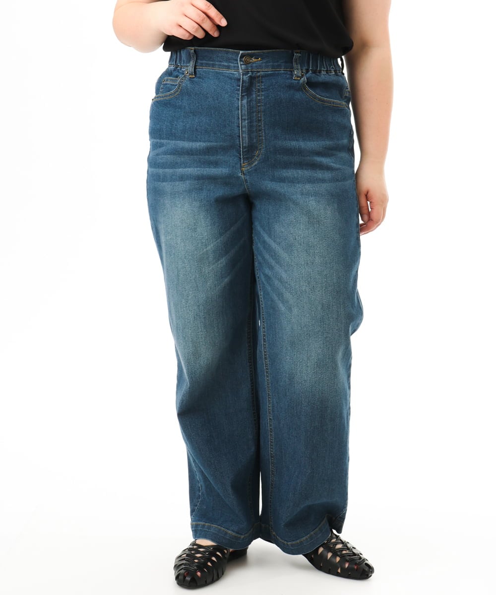 OLLFD28109 eur3(エウルキューブ) 【大きいサイズ】ワイドストレートデニム ネイビー
