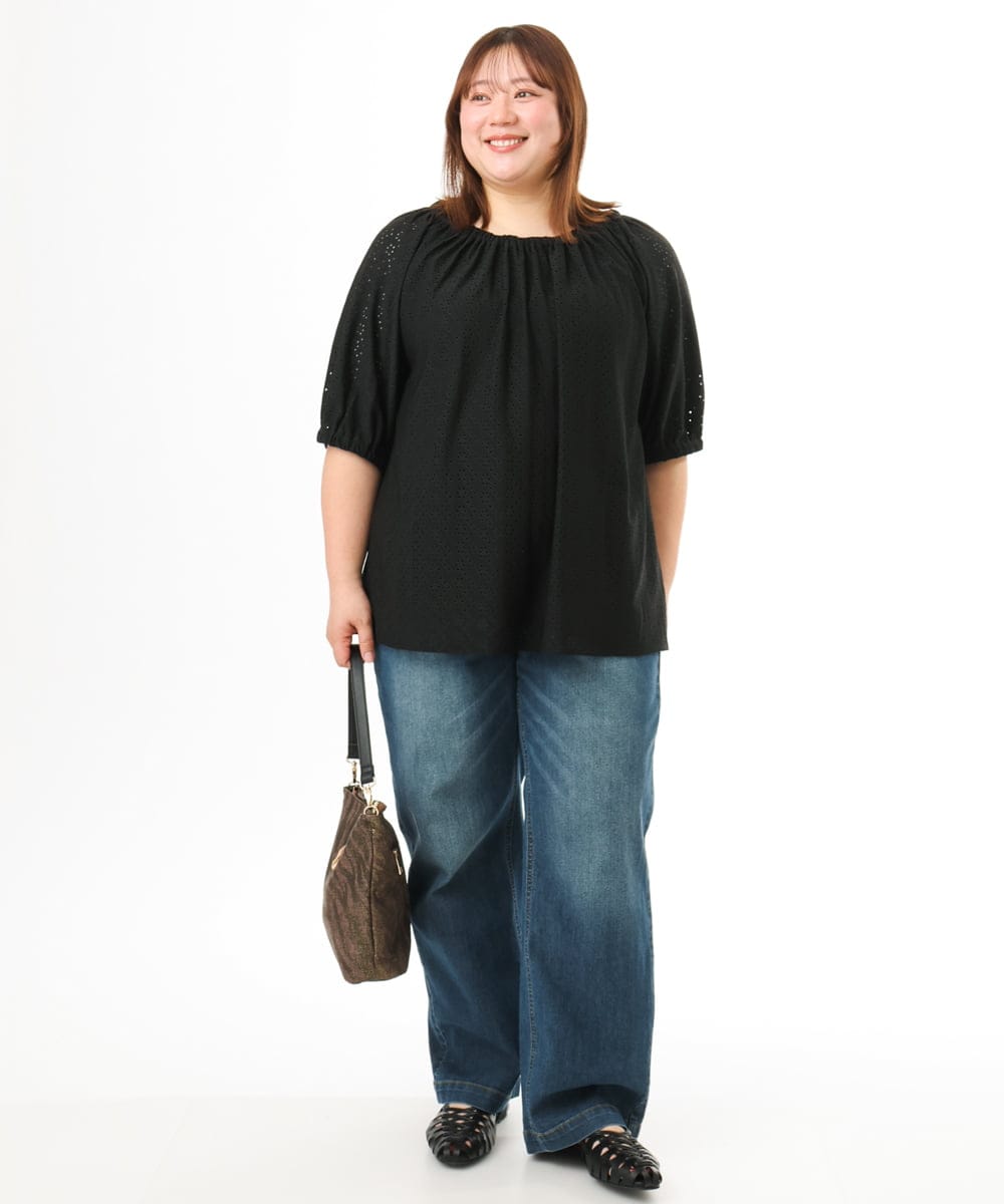 OLLFD28109 eur3(エウルキューブ) 【大きいサイズ】ワイドストレートデニム ネイビー