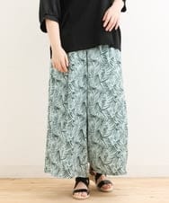 OLLFS19110 eur3(エウルキューブ) 【大きいサイズ】リーフプリントワイドパンツ ライトグリーン(30)