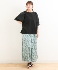 OLLFS19110 eur3(エウルキューブ) 【大きいサイズ】リーフプリントワイドパンツ ライトグリーン(30)