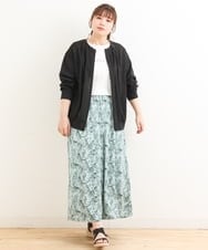 OLLFS19110 eur3(エウルキューブ) 【大きいサイズ】リーフプリントワイドパンツ ライトグリーン(30)
