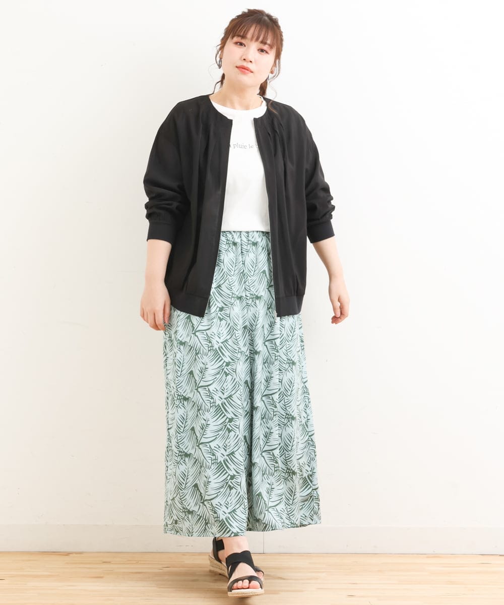 OLLFS19110 eur3(エウルキューブ) 【大きいサイズ】リーフプリントワイドパンツ ライトグリーン(30)