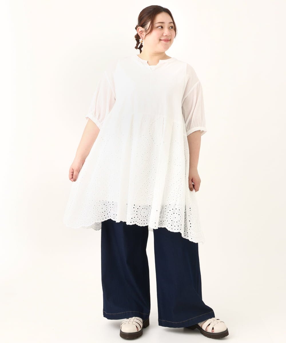 OLLFV20099 eur3(エウルキューブ) 【大きいサイズ/接触冷感】ワイドデニムパンツ ネイビー(57)