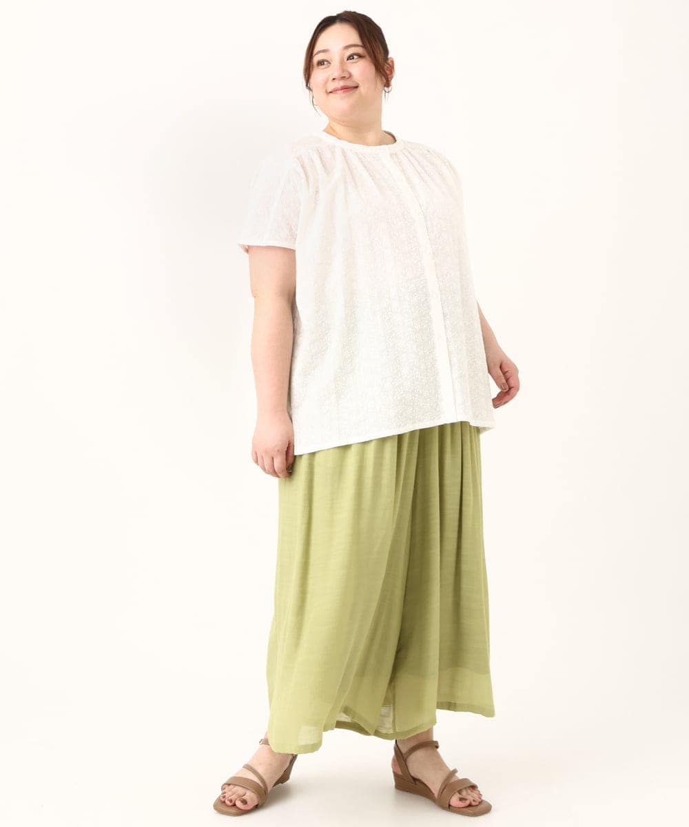 OLLFV23099 eur3(エウルキューブ) 【大きいサイズ】スラブワイドパンツ ライトグリーン(30)