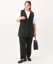 OLLGA17119 eur3(エウルキューブ) 【大きいサイズ/接触冷感】カノコタックテーパードパンツ ブラック(94)