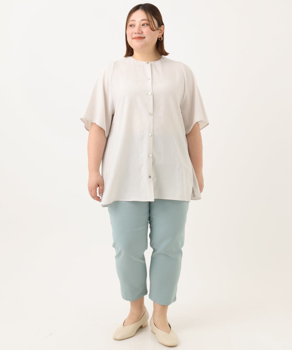 OLLGA23089 eur3(エウルキューブ) 【シリーズ累計販売2万枚！/大きいサイズ/接触冷感】さらさらストレッチカットレングステーパードパンツ ライトブルー(50)