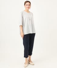 OLLGA23089 eur3(エウルキューブ) 【シリーズ累計販売2万枚！/大きいサイズ/接触冷感】さらさらストレッチカットレングステーパードパンツ ネイビー(57)