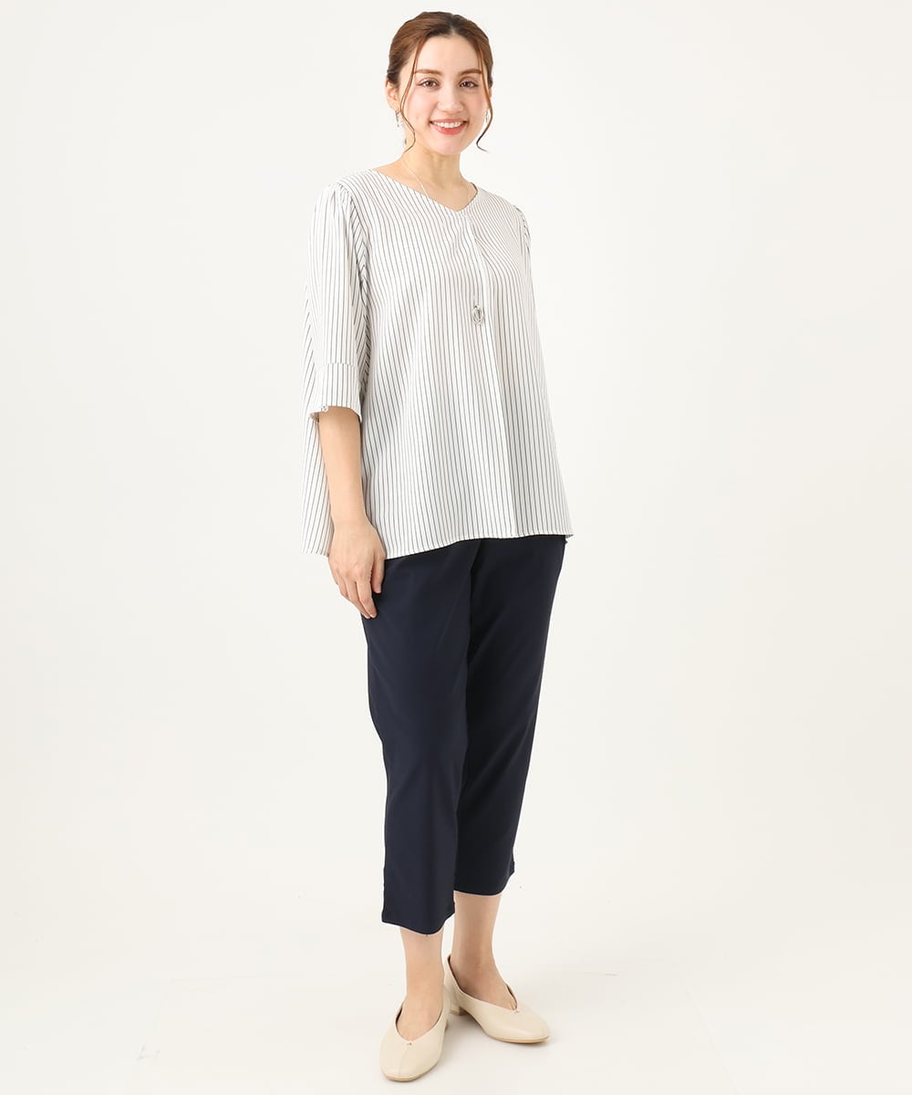 OLLGA23089 eur3(エウルキューブ) 【シリーズ累計販売2万枚！/大きいサイズ/接触冷感】さらさらストレッチカットレングステーパードパンツ ネイビー(57)