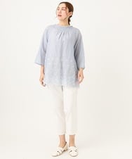 OLLGA23089 eur3(エウルキューブ) 【シリーズ累計販売2万枚！/大きいサイズ/接触冷感】さらさらストレッチカットレングステーパードパンツ ホワイト(90)