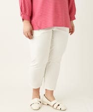 OLLGA23089 eur3(エウルキューブ) 【シリーズ累計販売2万枚！/大きいサイズ/接触冷感】さらさらストレッチカットレングステーパードパンツ ホワイト(90)