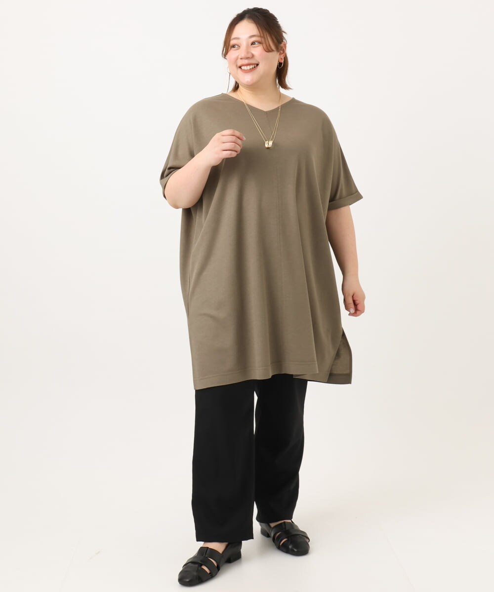 OLLGA41119 eur3(エウルキューブ) 【大きいサイズ/接触冷感】コードピケソフトストレッチパンツ ブラック(94)