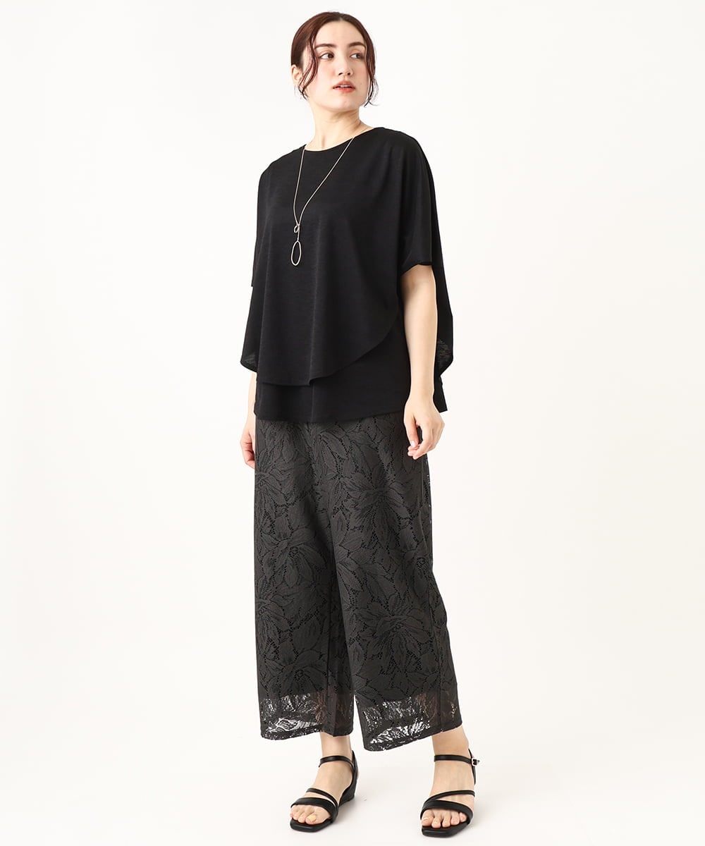 OLLGV17089 eur3(エウルキューブ) 【大きいサイズ】ストレッチレースパンツ ブラック(94)