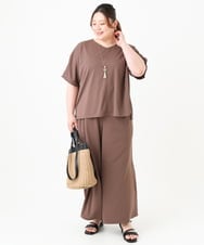 OLLGV29089 eur3(エウルキューブ) 【大きいサイズ/接触冷感/セットアップ対応】ジャージーワイドパンツ モカ(84)