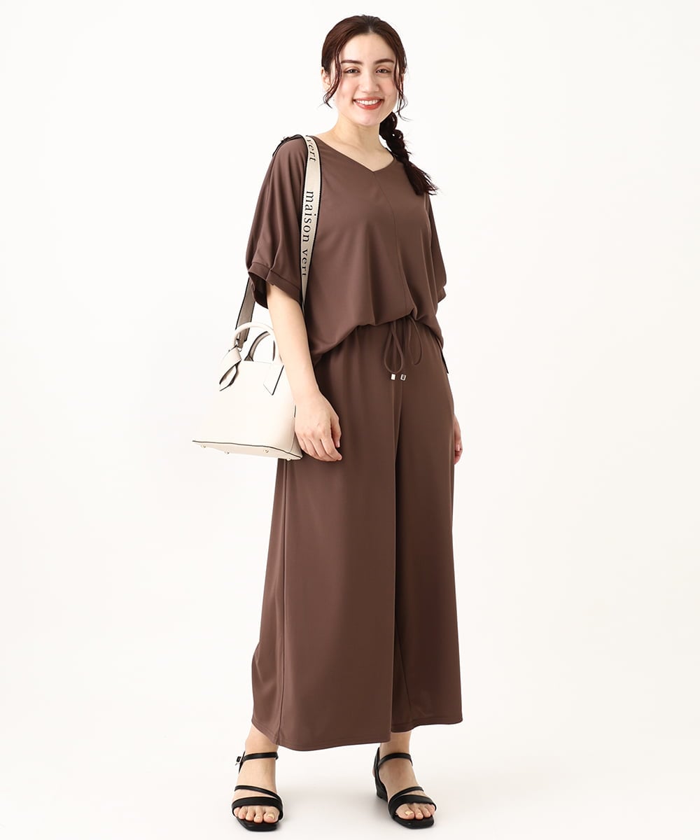 OLLGV29089 eur3(エウルキューブ) 【大きいサイズ/接触冷感/セットアップ対応】ジャージーワイドパンツ モカ(84)