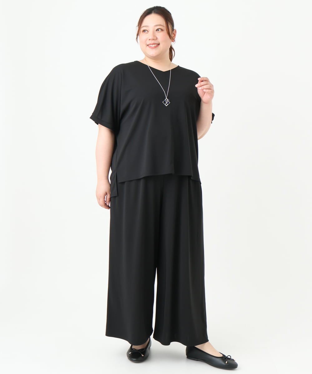 OLLGV29089 eur3(エウルキューブ) 【大きいサイズ/接触冷感/セットアップ対応】ジャージーワイドパンツ ブラック(94)