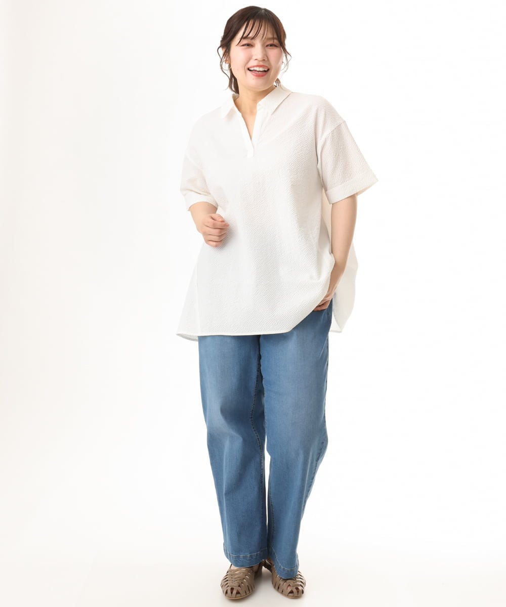 OLLHD31109 eur3(エウルキューブ) 【大きいサイズ/接触冷感】ストレートワイドデニムパンツ ライトブルー